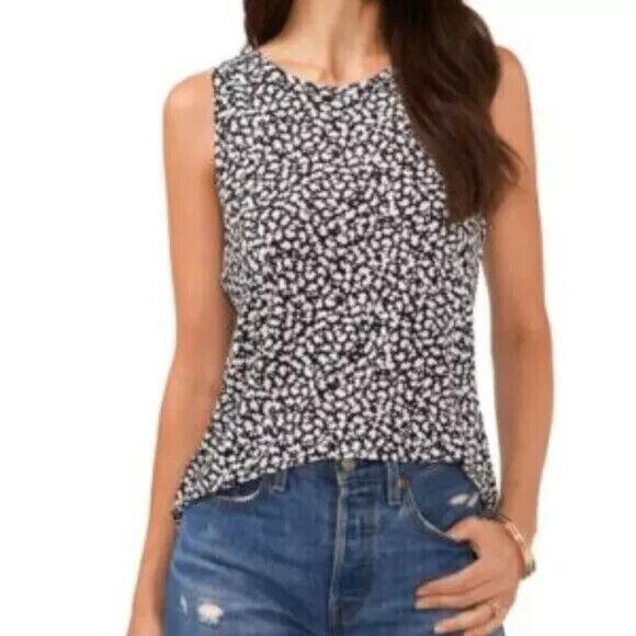 Vince Camuto Womens Printed Split-Back Key Rich Black Floral Blouse Top B68 - Picture 7 of 7